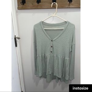 American Eagle Outfitters Peplum Ribbed Long Sleeve Button Up Blouse